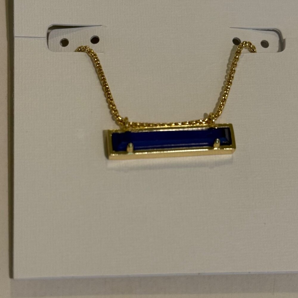 Kendra Scott Gold Plated Adj. Leanor Bar Pendant Necklace in Blue Cats Eye